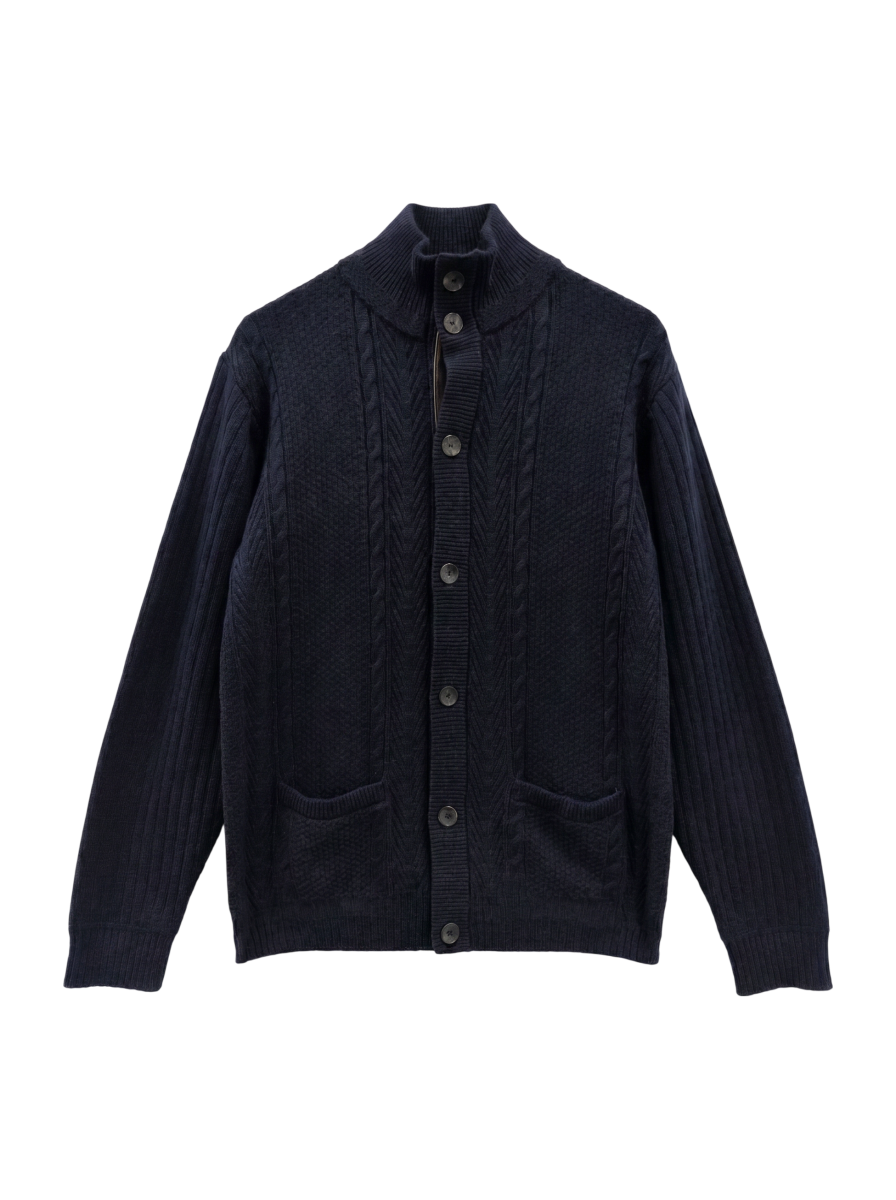 SHIPS: WOOLMARK ミドルゲージ ランダム/アラン スタンド カーディガン