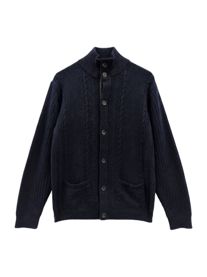 SHIPS: WOOLMARK ミドルゲージ ランダム/アラン スタンド カーディガン