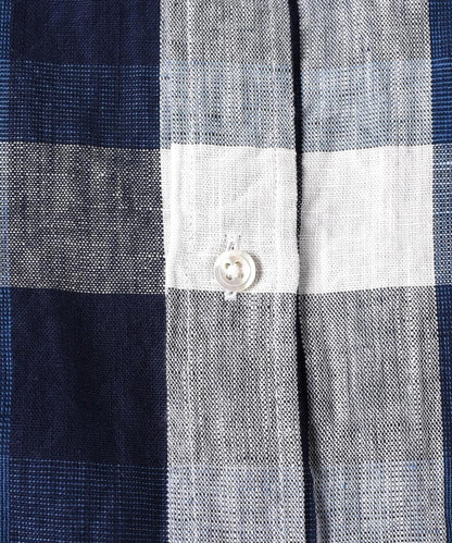 SHIPS: "Shuttle notes" コットン/リネン ナローカラー シャツ