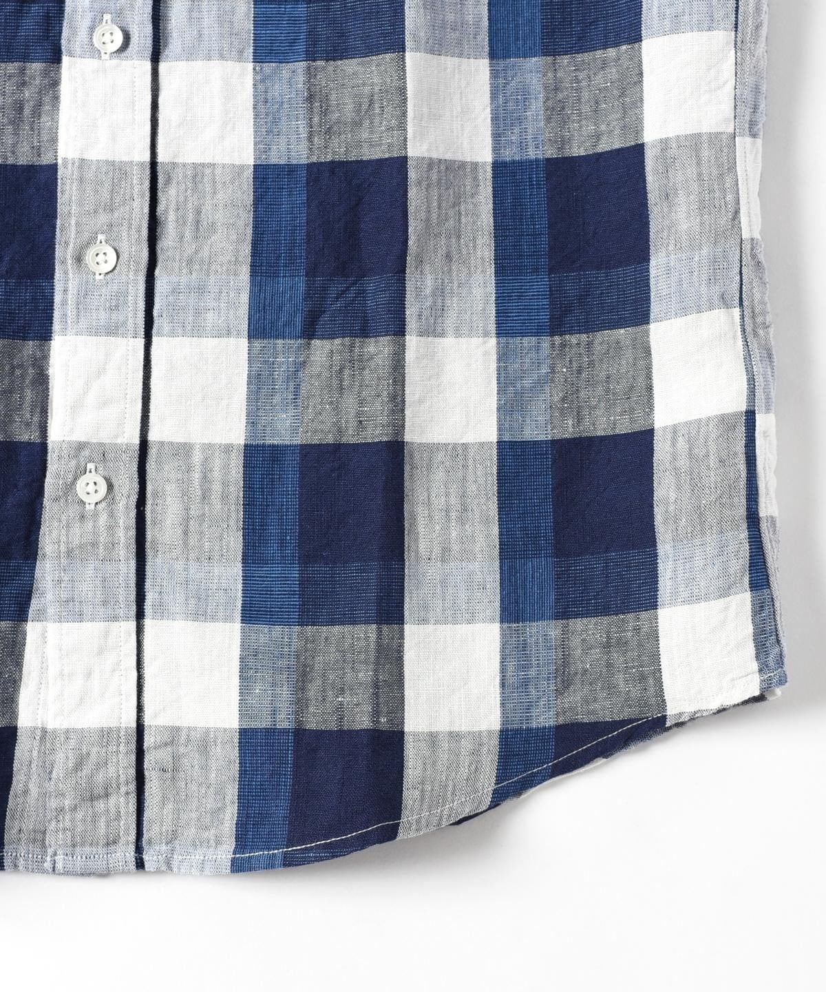 SHIPS: "Shuttle notes" コットン/リネン ナローカラー シャツ