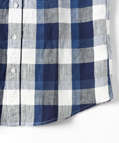 SHIPS: "Shuttle notes" コットン/リネン ナローカラー シャツ