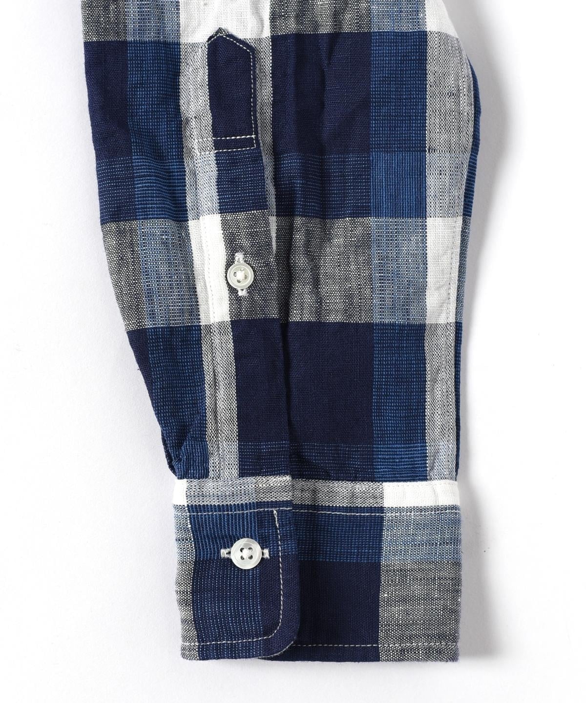 SHIPS: "Shuttle notes" コットン/リネン ナローカラー シャツ