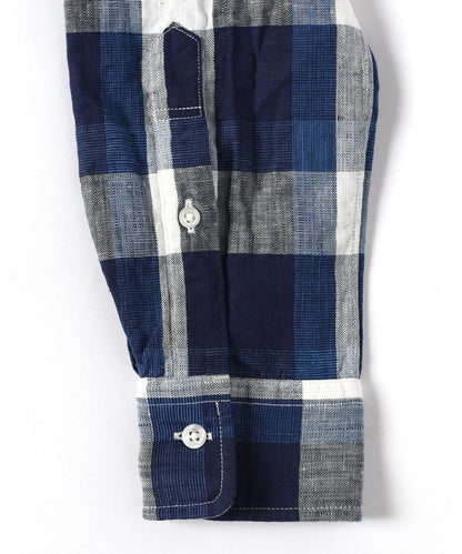 SHIPS: "Shuttle notes" コットン/リネン ナローカラー シャツ