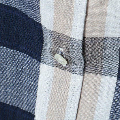 SHIPS: "Shuttle notes" コットン/リネン ナローカラー シャツ