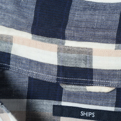 SHIPS: "Shuttle notes" コットン/リネン ナローカラー シャツ