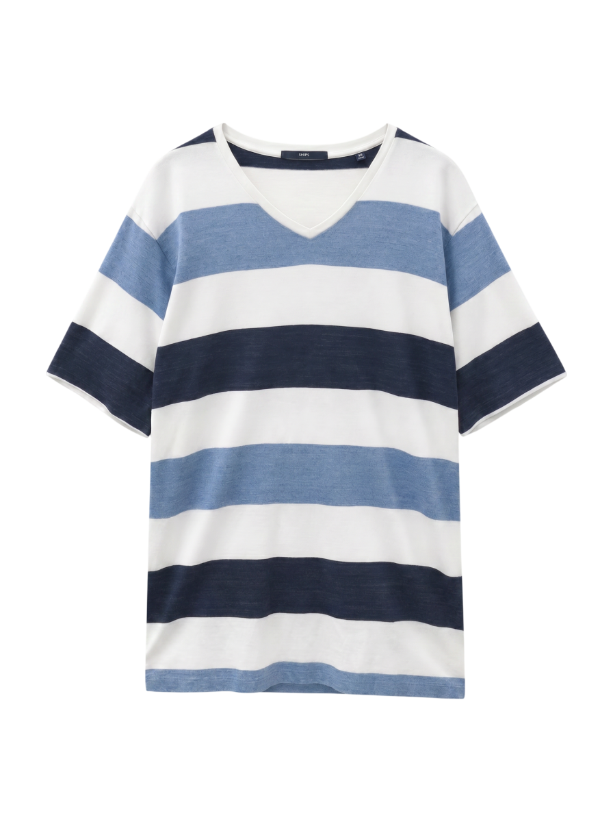 SHIPS: MADE IN JAPAN ワイドボーダー Vネック Tシャツ 19SS