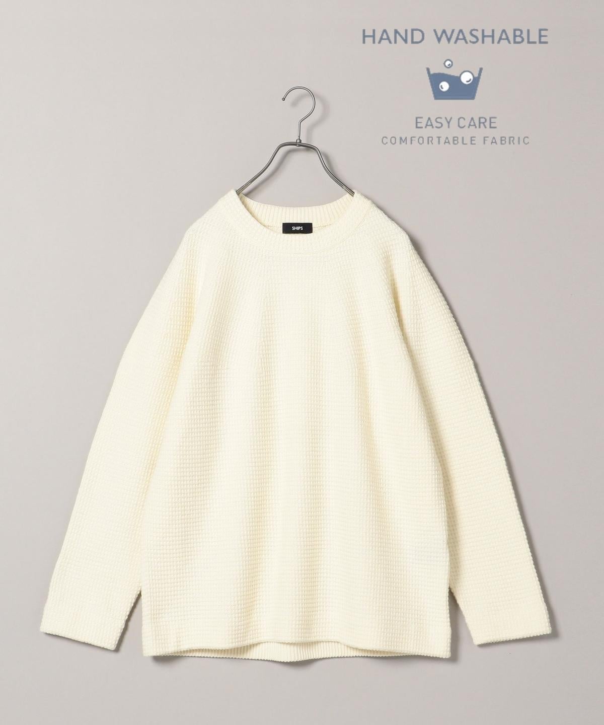 SHIPS: WHOLEGARMENT 球心編み ワッフル クルーネック ニット