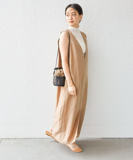 〈手洗い可能〉サフィラン リネン Vネック ワンピース