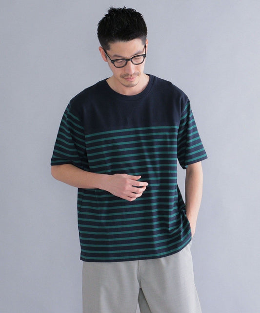 SHIPS: ワッフル パネル ボーダー Tシャツ