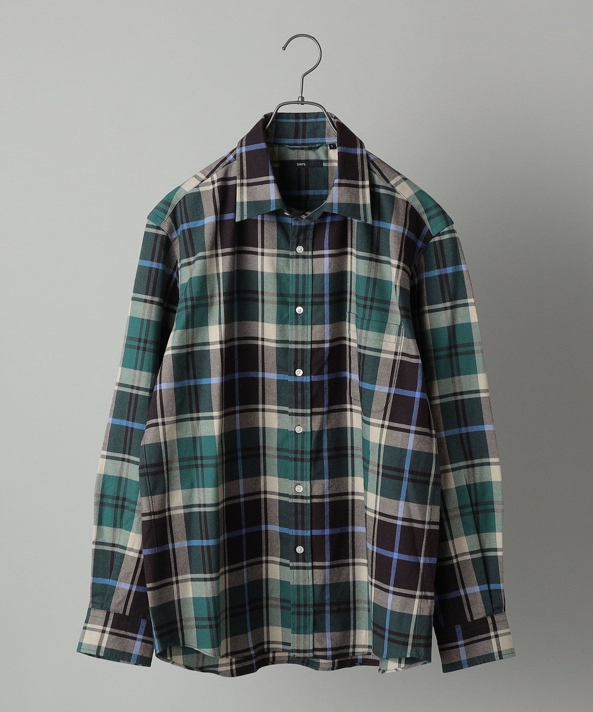 SHIPS: 綿ビエラ ビッグチェック レギュラーカラーシャツ