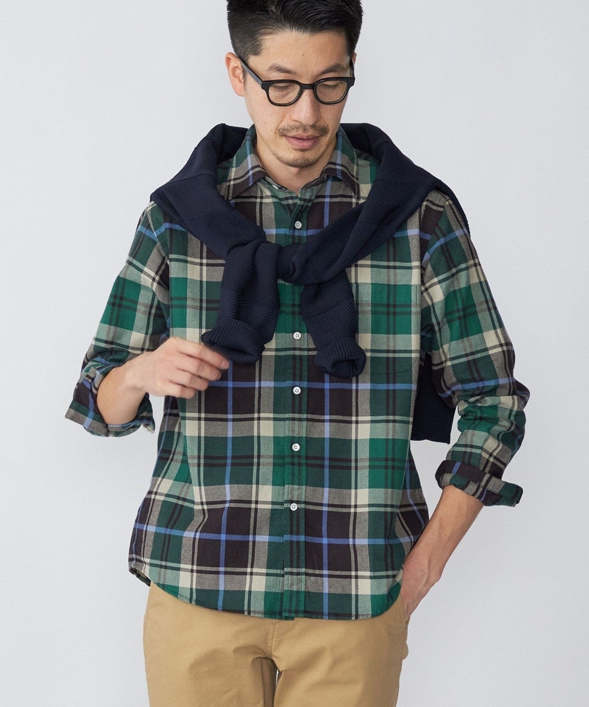 SHIPS: 綿ビエラ ビッグチェック レギュラーカラーシャツ