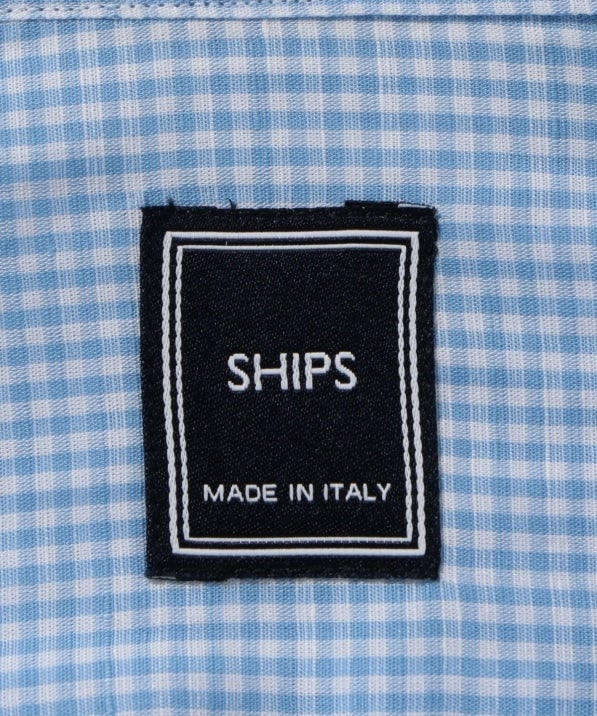 Made in Italy: コットン/リネン ギンガムチェック ワイドカラーシャツ