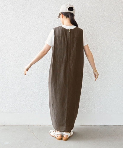 〈手洗い可能〉サフィラン リネン Vネック ワンピース