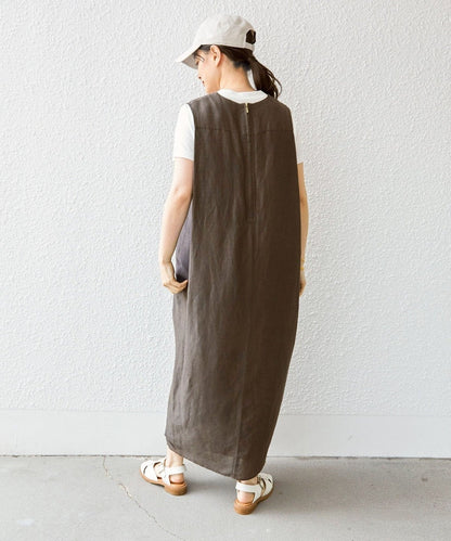 〈手洗い可能〉サフィラン リネン Vネック ワンピース