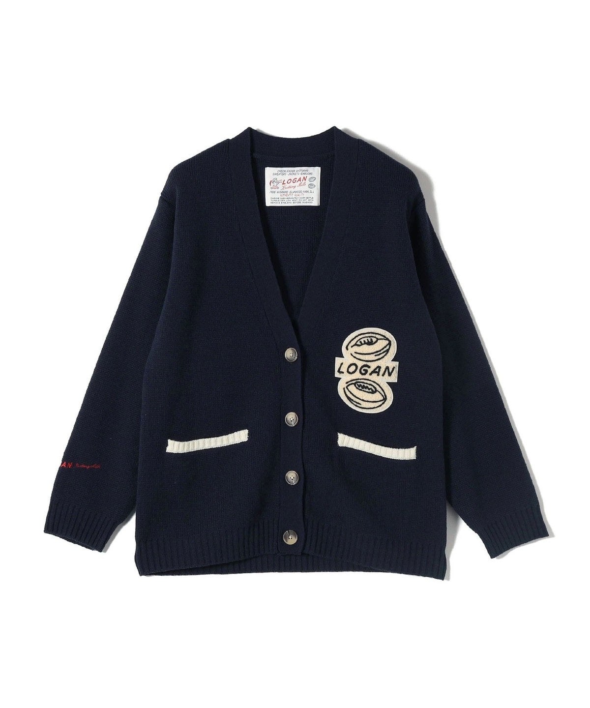 【SHIPS別注】LOGAN KNITTING MILLS: Vネック パッチ カーディガン