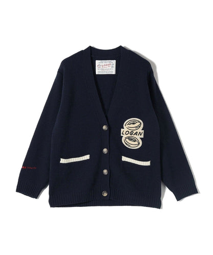 【SHIPS別注】LOGAN KNITTING MILLS: Vネック パッチ カーディガン