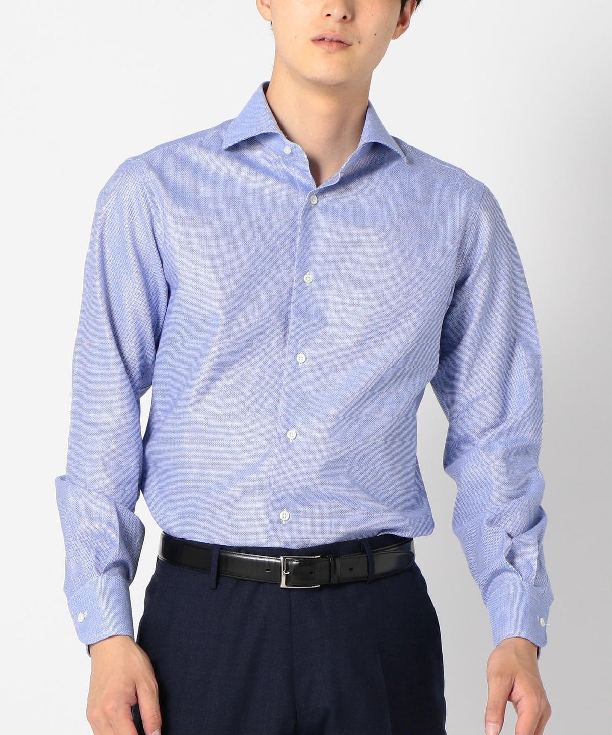 SD: 【MONTI社製生地】カラミ ストライプ ホリゾンタルカラー シャツ(ブルー)