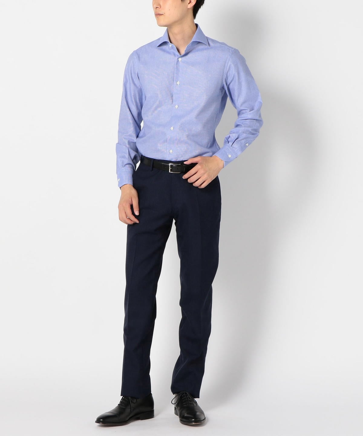 SD: 【MONTI社製生地】カラミ ストライプ ホリゾンタルカラー シャツ(ブルー)