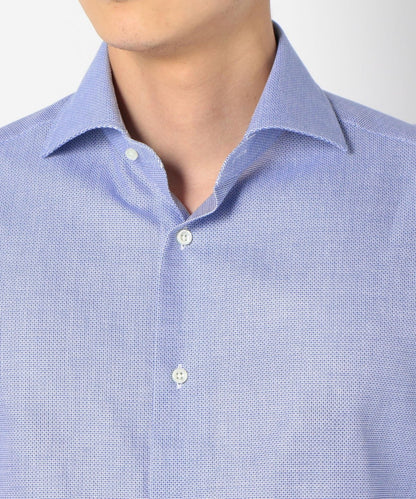 SD: 【MONTI社製生地】カラミ ストライプ ホリゾンタルカラー シャツ(ブルー)