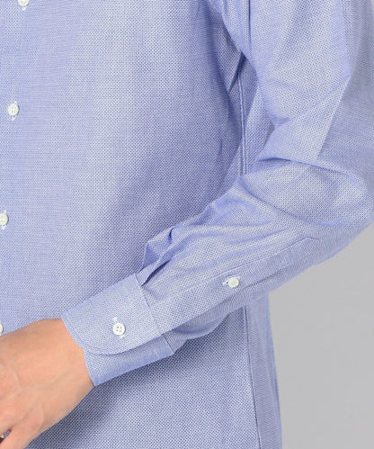 SD: 【MONTI社製生地】カラミ ストライプ ホリゾンタルカラー シャツ(ブルー)