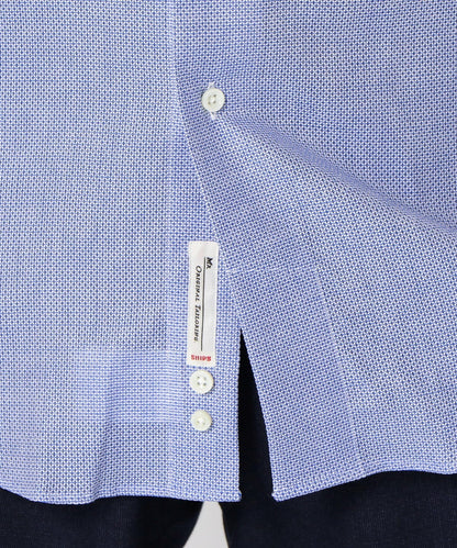 SD: 【MONTI社製生地】カラミ ストライプ ホリゾンタルカラー シャツ(ブルー)