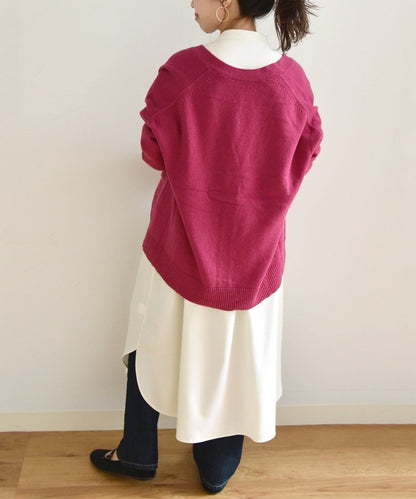 SHIPS any: カシミヤ ミックス ワイド Vネック カーディガン