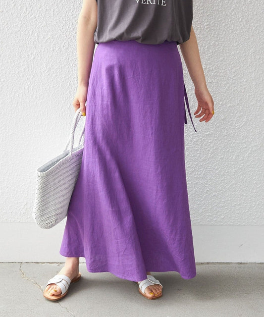 〈手洗い可能〉リネン レーヨン サイド リボン マーメイド スカート