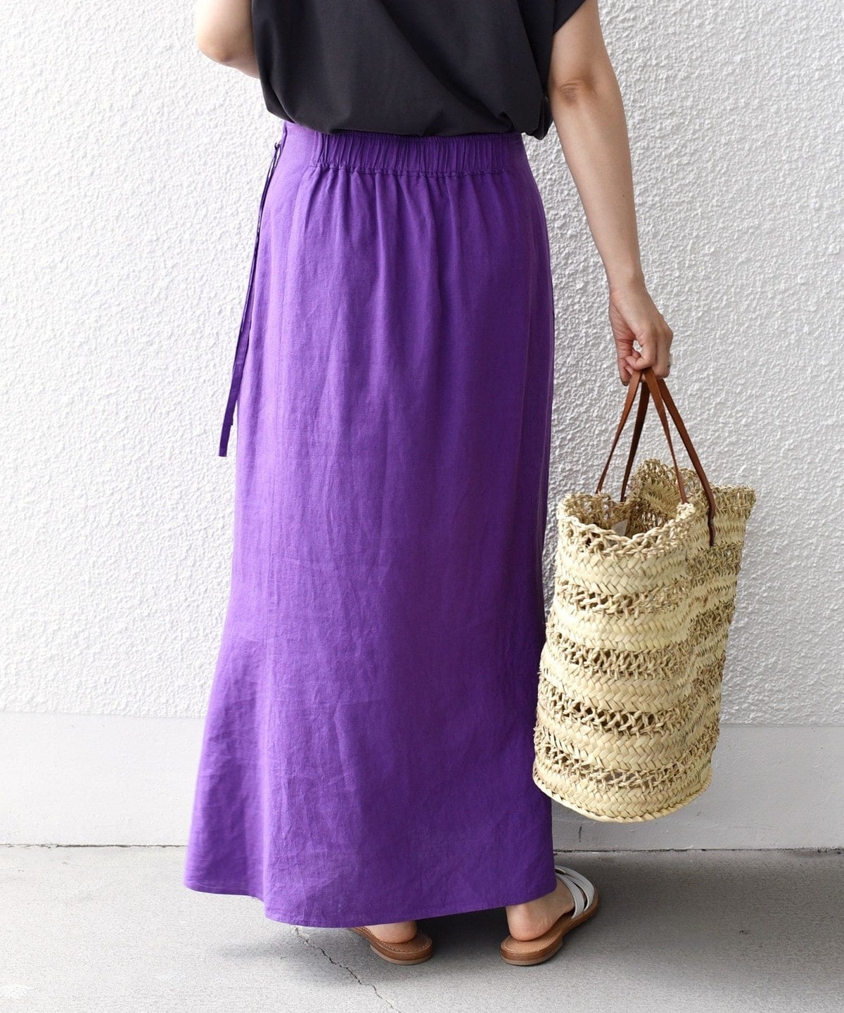〈手洗い可能〉リネン レーヨン サイド リボン マーメイド スカート