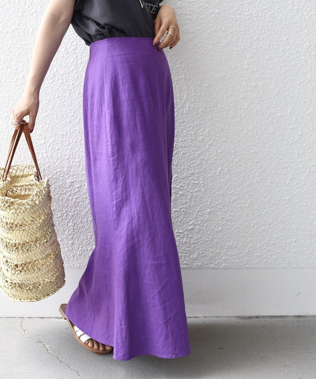 〈手洗い可能〉リネン レーヨン サイド リボン マーメイド スカート