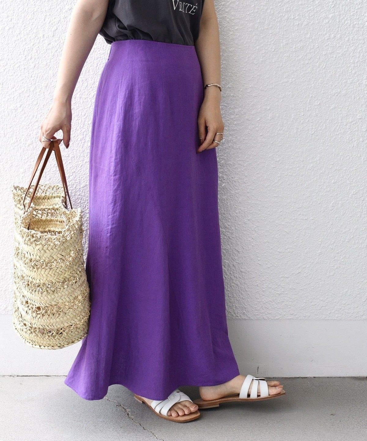 〈手洗い可能〉リネン レーヨン サイド リボン マーメイド スカート