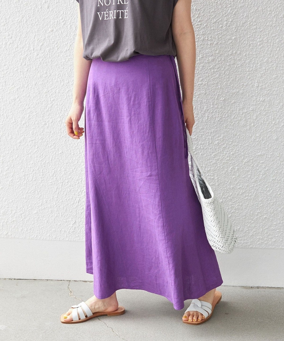 〈手洗い可能〉リネン レーヨン サイド リボン マーメイド スカート