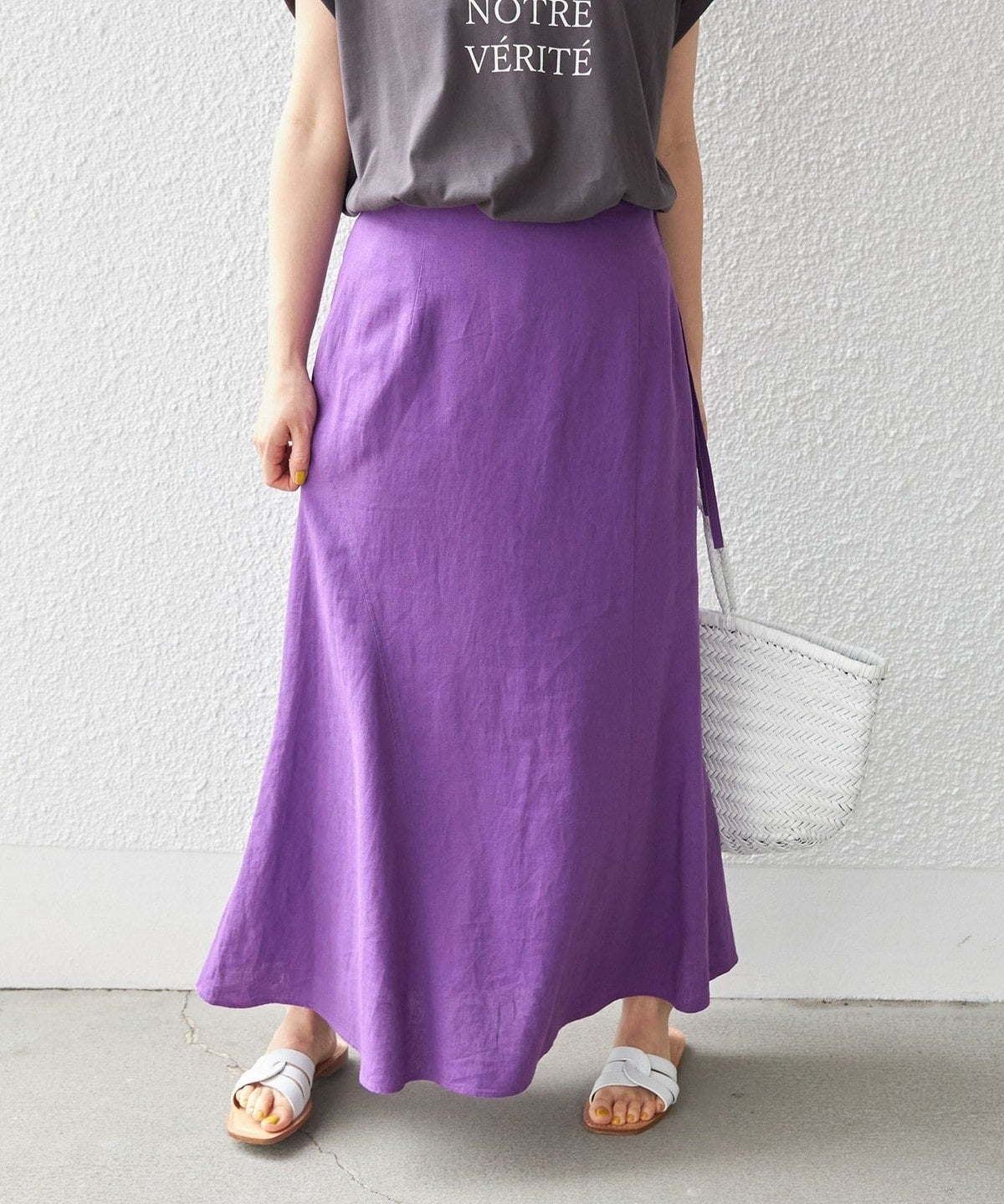 〈手洗い可能〉リネン レーヨン サイド リボン マーメイド スカート