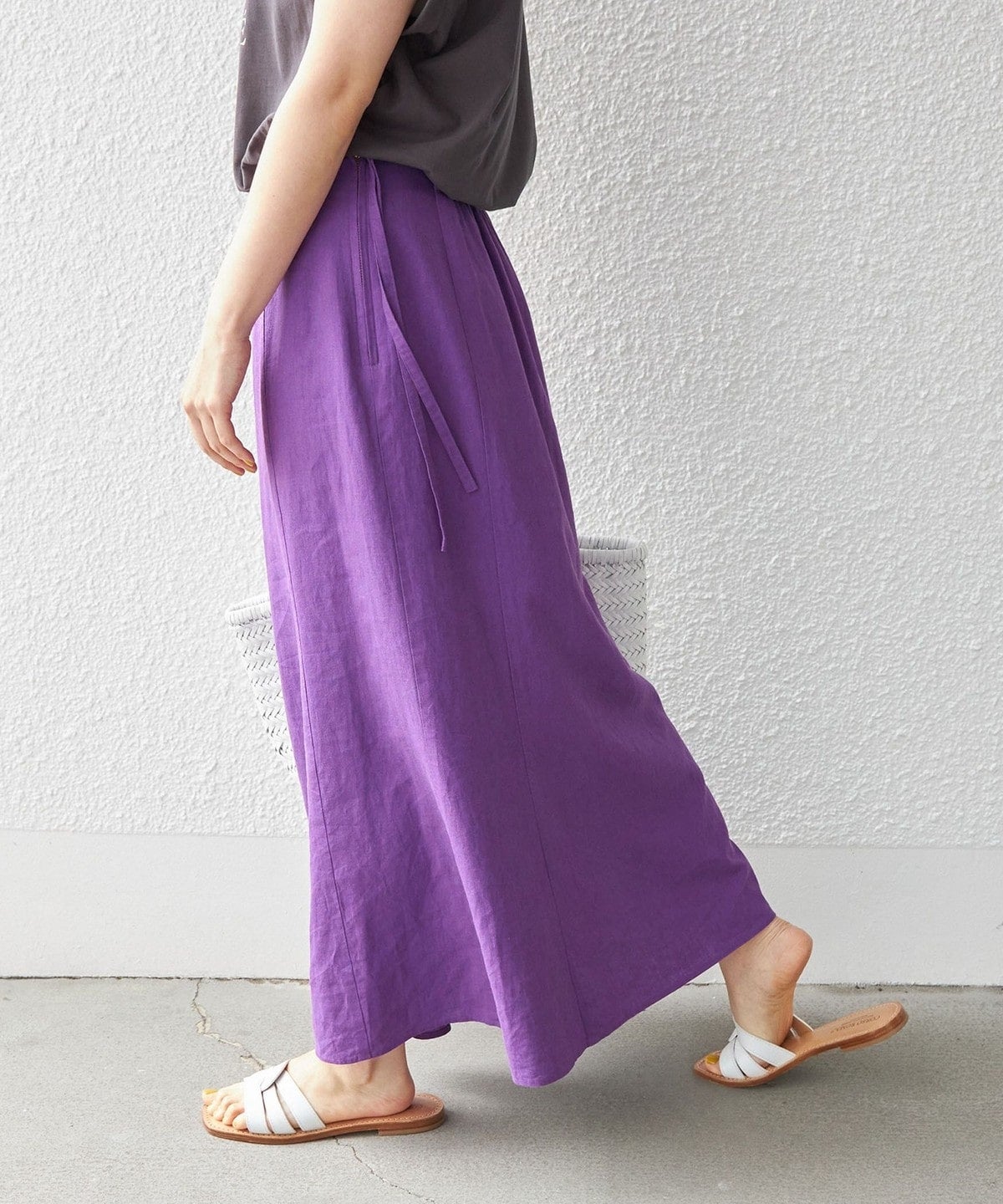 〈手洗い可能〉リネン レーヨン サイド リボン マーメイド スカート