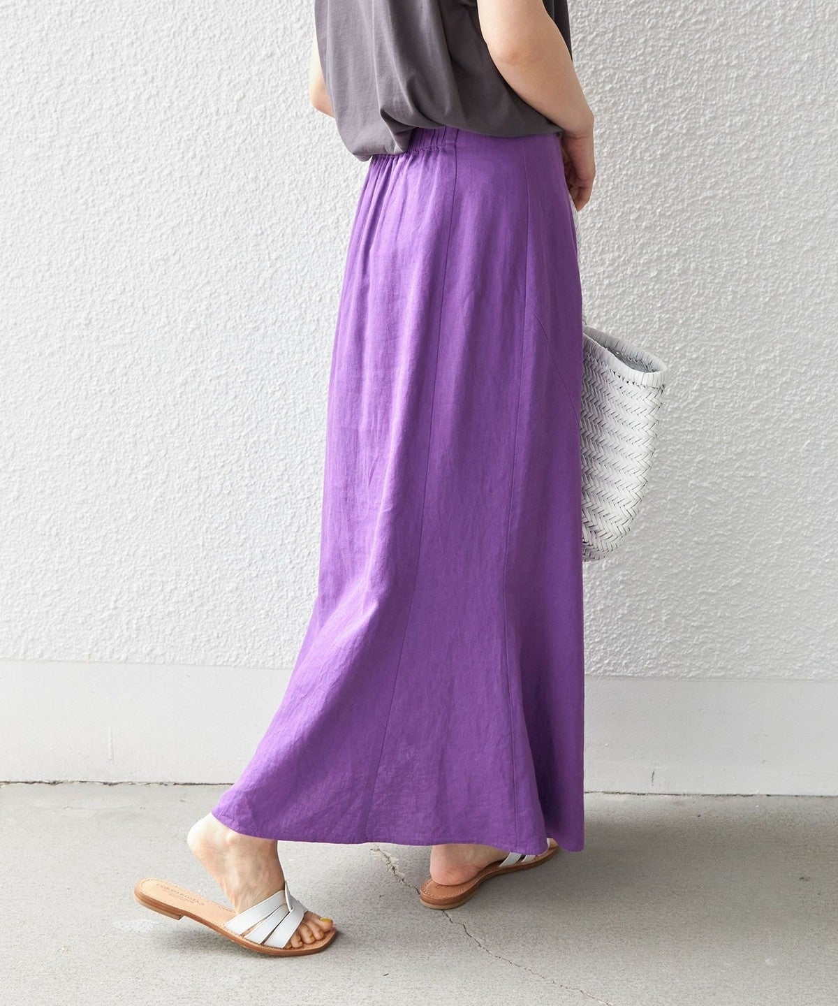 〈手洗い可能〉リネン レーヨン サイド リボン マーメイド スカート