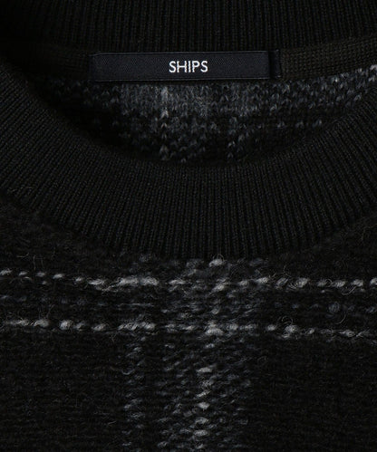 SHIPS: チェック フリース クルーネック プルオーバー