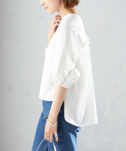 〈洗濯機可能〉バック フリル 半袖 Tシャツ