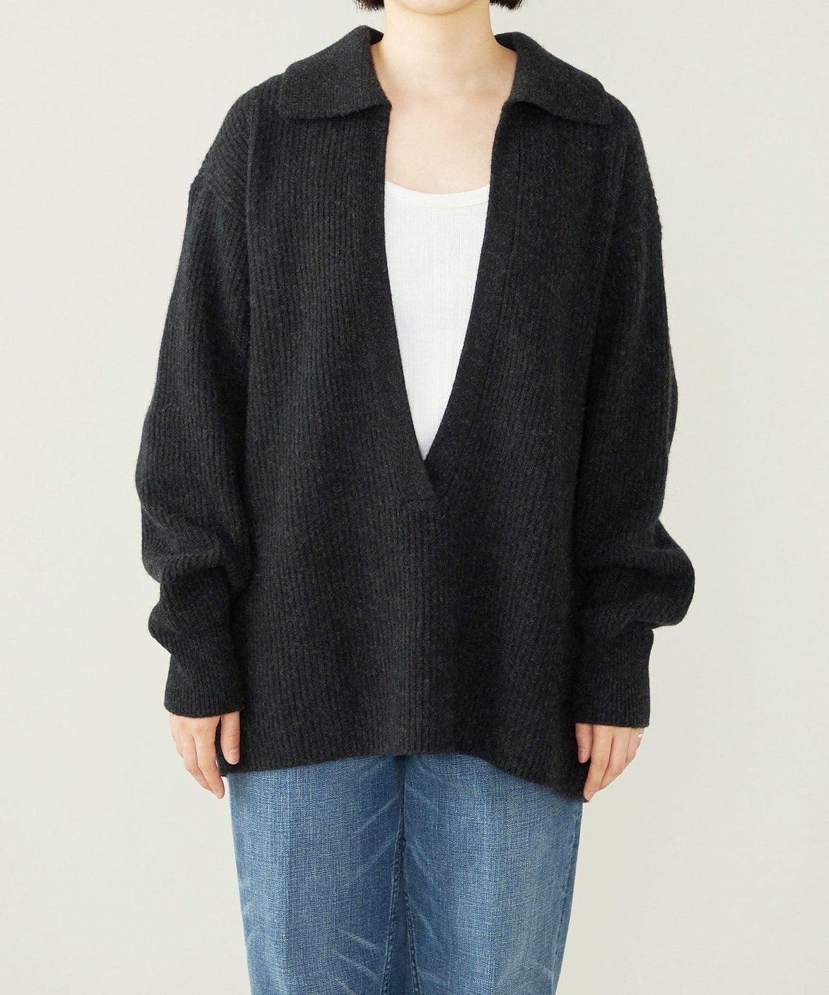 quaranciel: アクア カシミヤ ブレンド スキッパー ニット