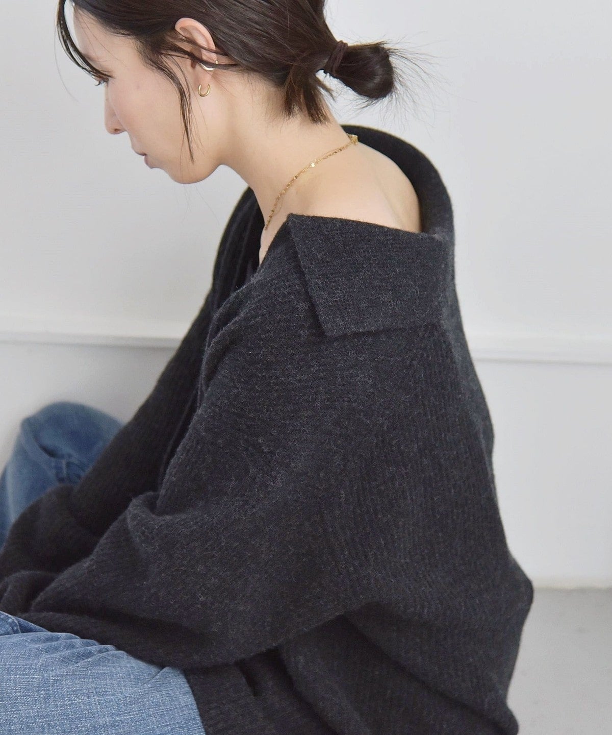 quaranciel: アクア カシミヤ ブレンド スキッパー ニット