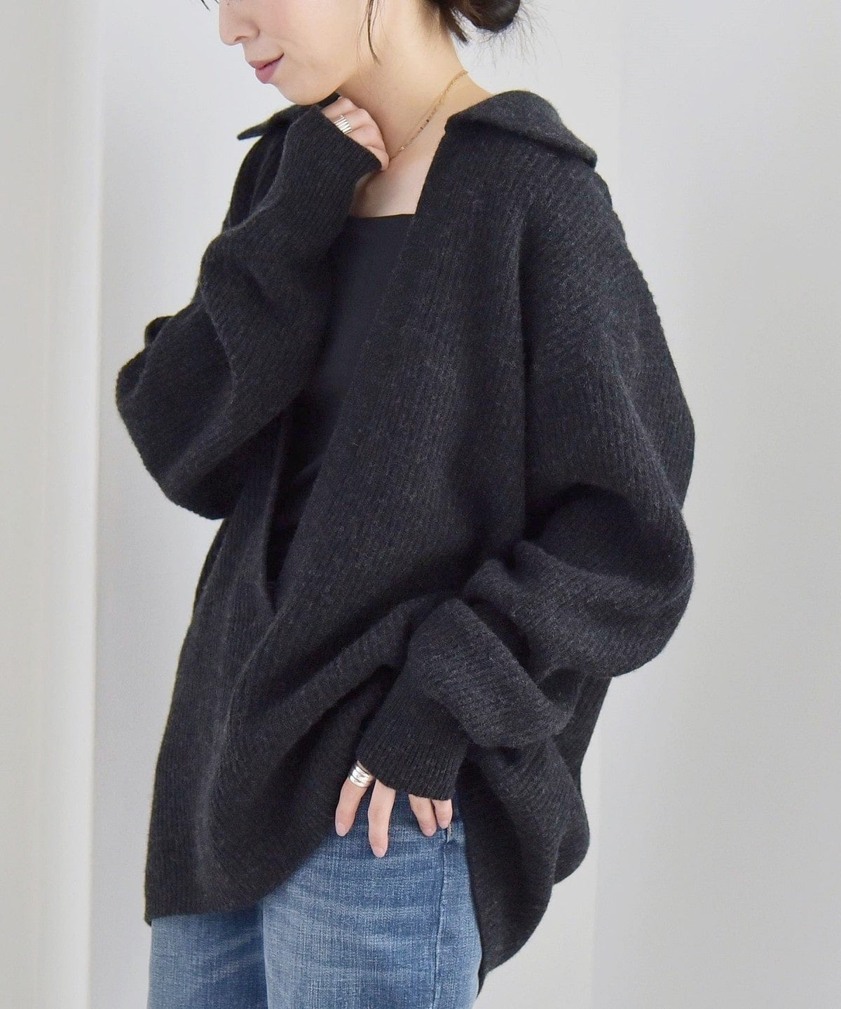quaranciel: アクア カシミヤ ブレンド スキッパー ニット