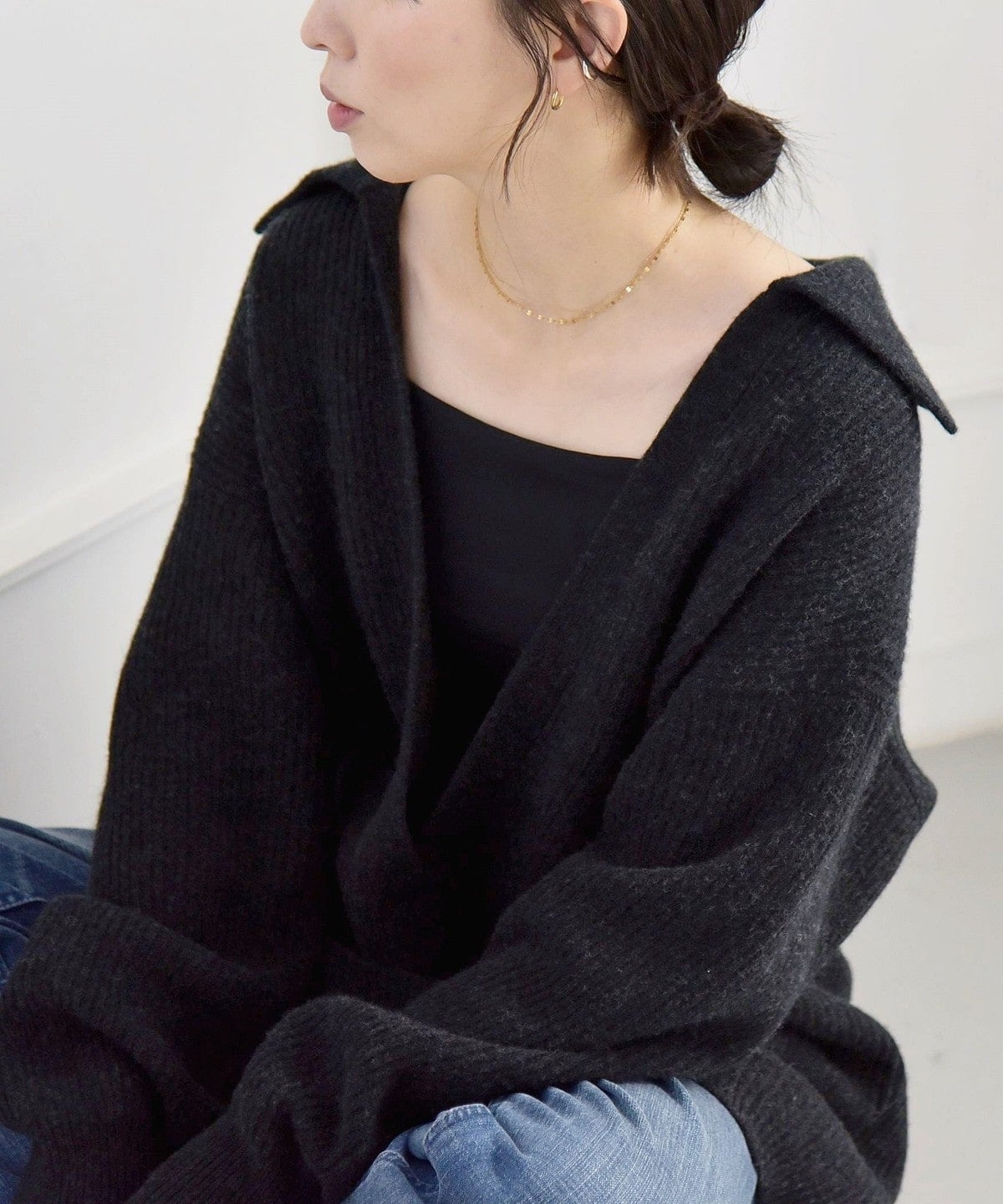 quaranciel: アクア カシミヤ ブレンド スキッパー ニット