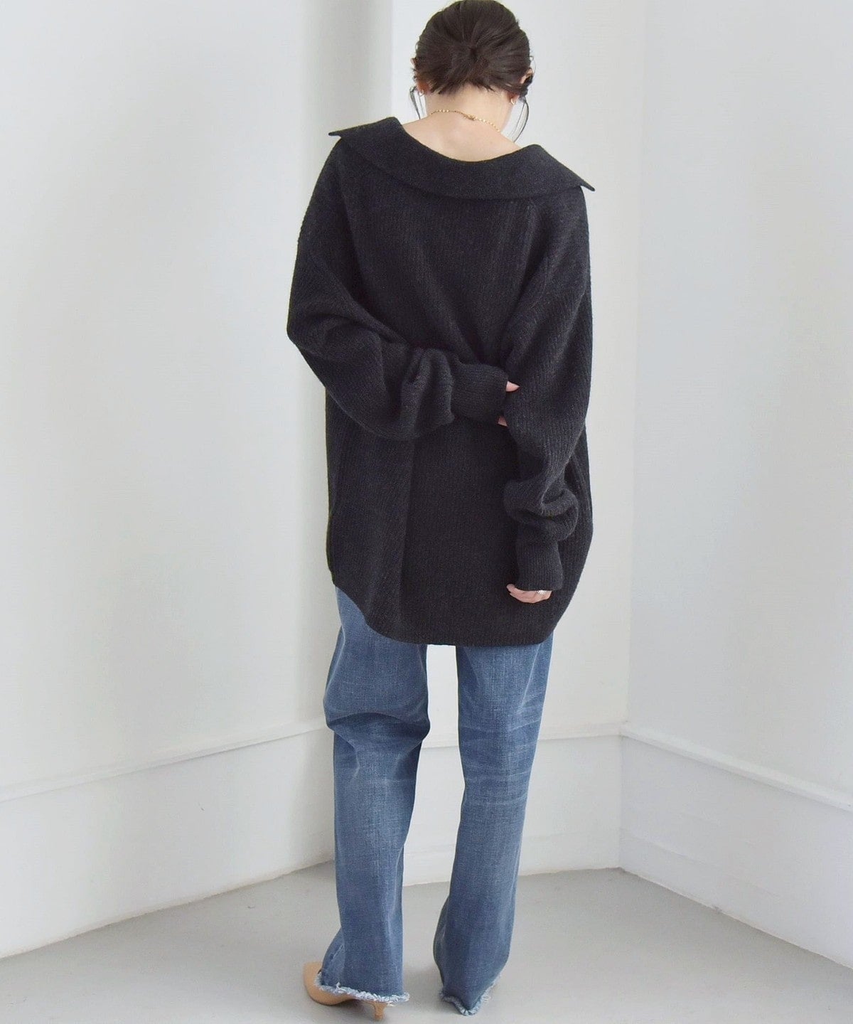 quaranciel: アクア カシミヤ ブレンド スキッパー ニット