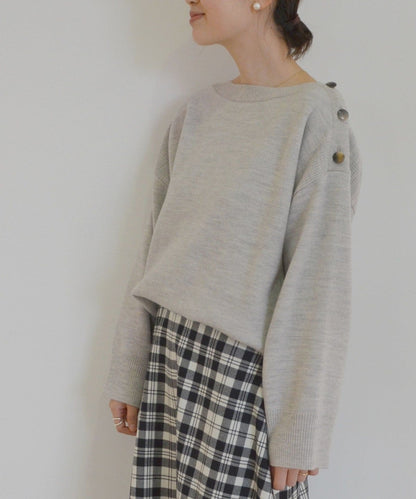 SHIPS Primary Navy Label:ボイルドウールボタンプルオーバー