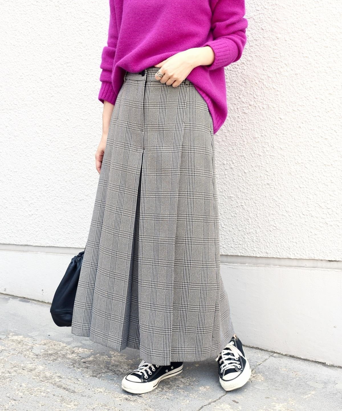 liflattie ships:グレンチェックボックスプリーツパンツ