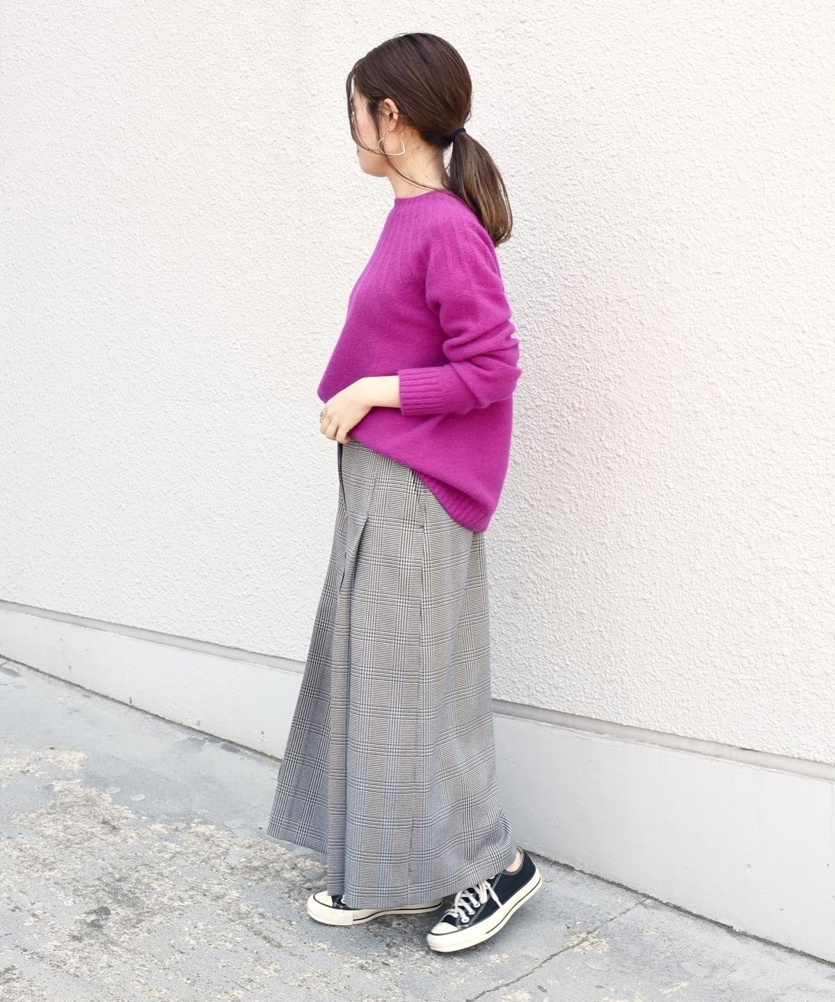 liflattie ships:グレンチェックボックスプリーツパンツ