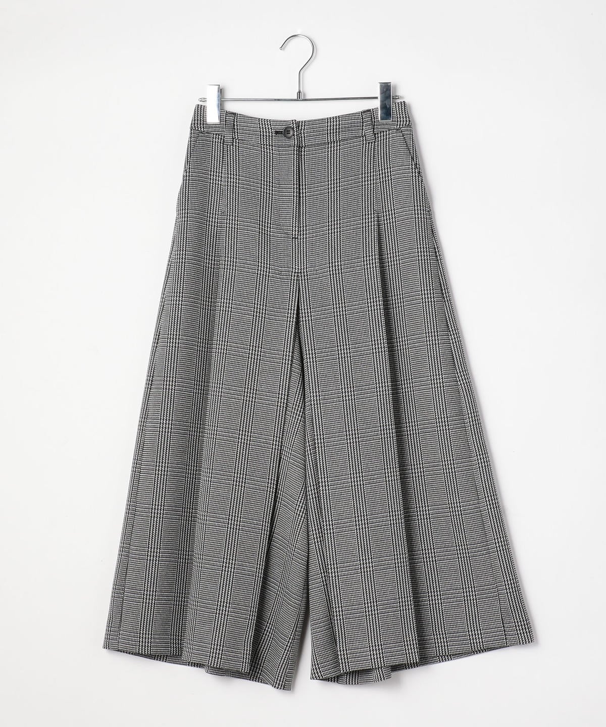liflattie ships:グレンチェックボックスプリーツパンツ