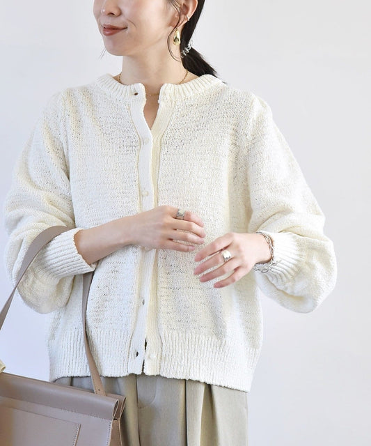 quaranciel:〈手洗い可能〉テープヤーン クルーネック カーディガン