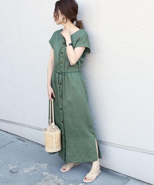 〈手洗い可能〉2WAYリネンVネックワンピース