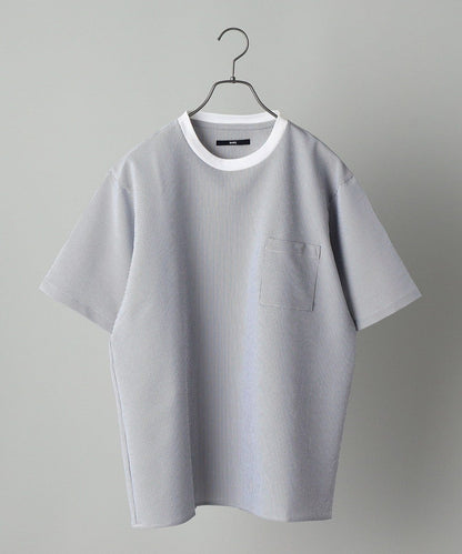 SHIPS: COOLMAX(R) シアサッカー ストライプ クルーネック Tシャツ