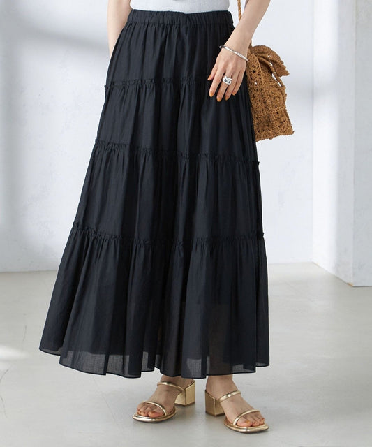 〈手洗い可能〉コットンボイル ランダム ティアード スカート