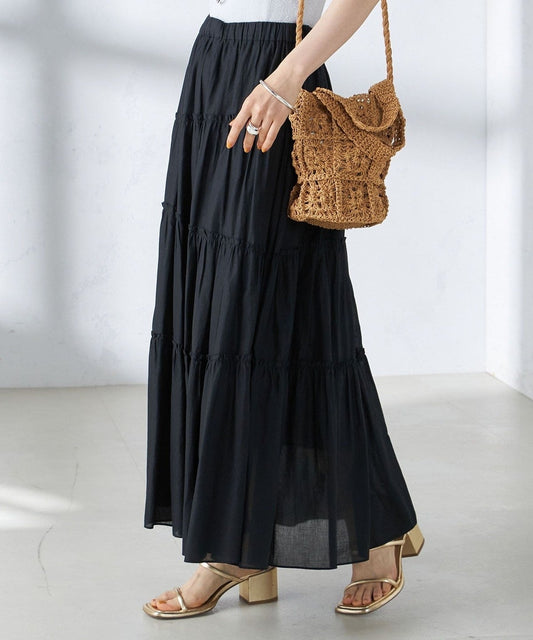 〈手洗い可能〉コットンボイル ランダム ティアード スカート